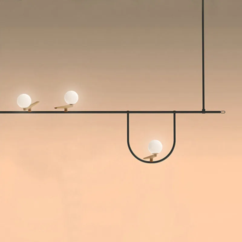 Modern Black Glass Sphere Island Chandelier Light Fixture with Cream Accents - Ceiling Mounted Artistic Lighting