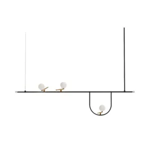 Modern Black Glass Sphere Island Chandelier Light Fixture with Cream Accents - Ceiling Mounted Artistic Lighting