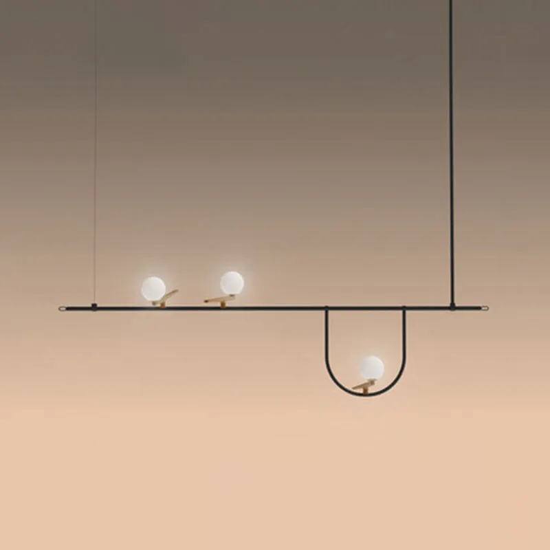 Modern Black Glass Sphere Island Chandelier Light Fixture with Cream Accents - Ceiling Mounted Artistic Lighting
