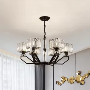 Modern Black/Gold Cuboid Crystal Block Chandelier Pendant Lamp with 6 Lights