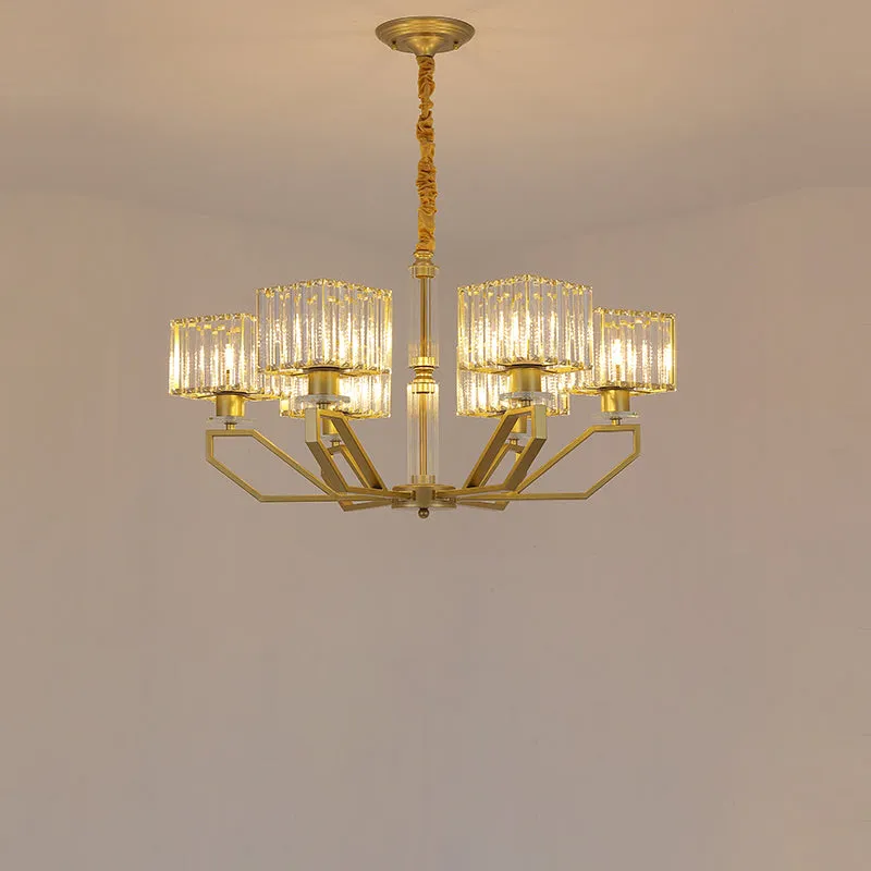 Modern Black/Gold Cuboid Crystal Block Chandelier Pendant Lamp with 6 Lights