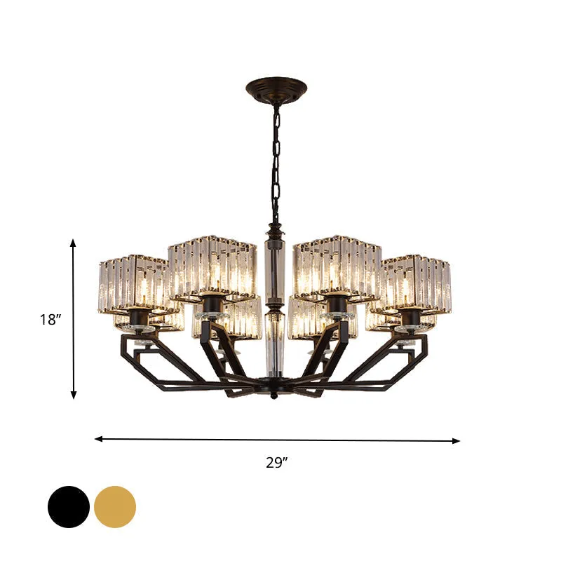 Modern Black/Gold Cuboid Crystal Block Chandelier Pendant Lamp with 6 Lights