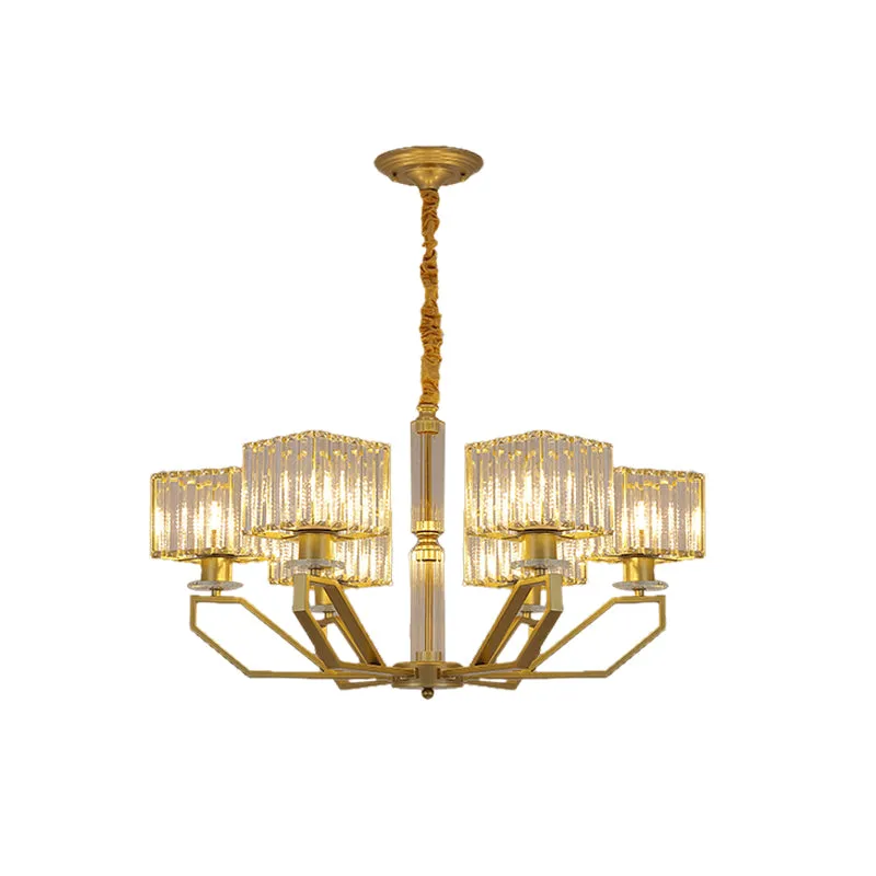 Modern Black/Gold Cuboid Crystal Block Chandelier Pendant Lamp with 6 Lights