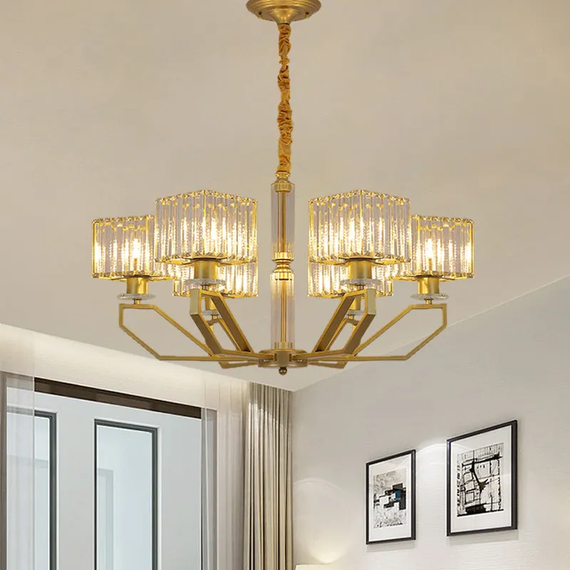 Modern Black/Gold Cuboid Crystal Block Chandelier Pendant Lamp with 6 Lights