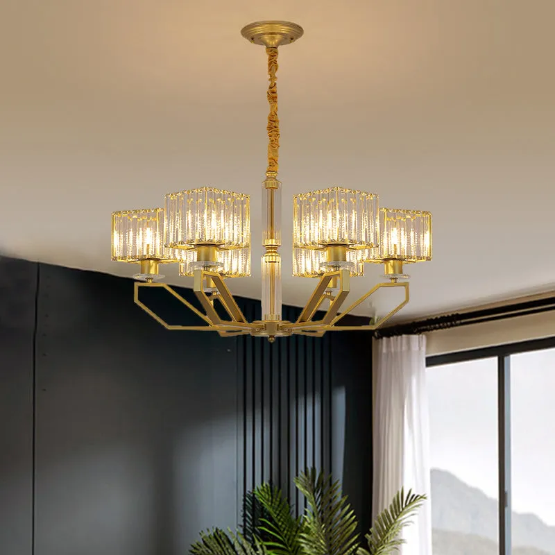 Modern Black/Gold Cuboid Crystal Block Chandelier Pendant Lamp with 6 Lights