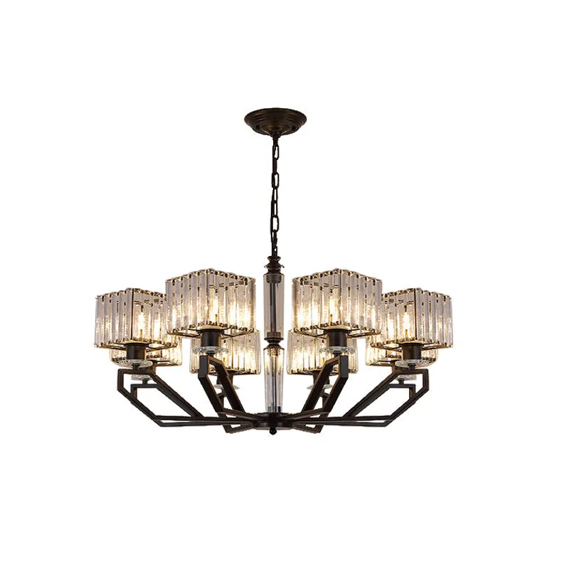 Modern Black/Gold Cuboid Crystal Block Chandelier Pendant Lamp with 6 Lights