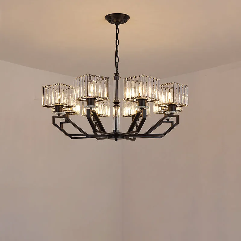 Modern Black/Gold Cuboid Crystal Block Chandelier Pendant Lamp with 6 Lights