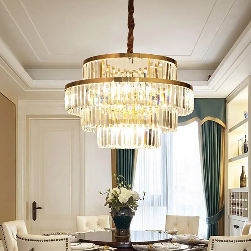 Modern Brass Chandelier with Crystal Shades - 12 Bulbs, Tiered Hanging Pendant Light