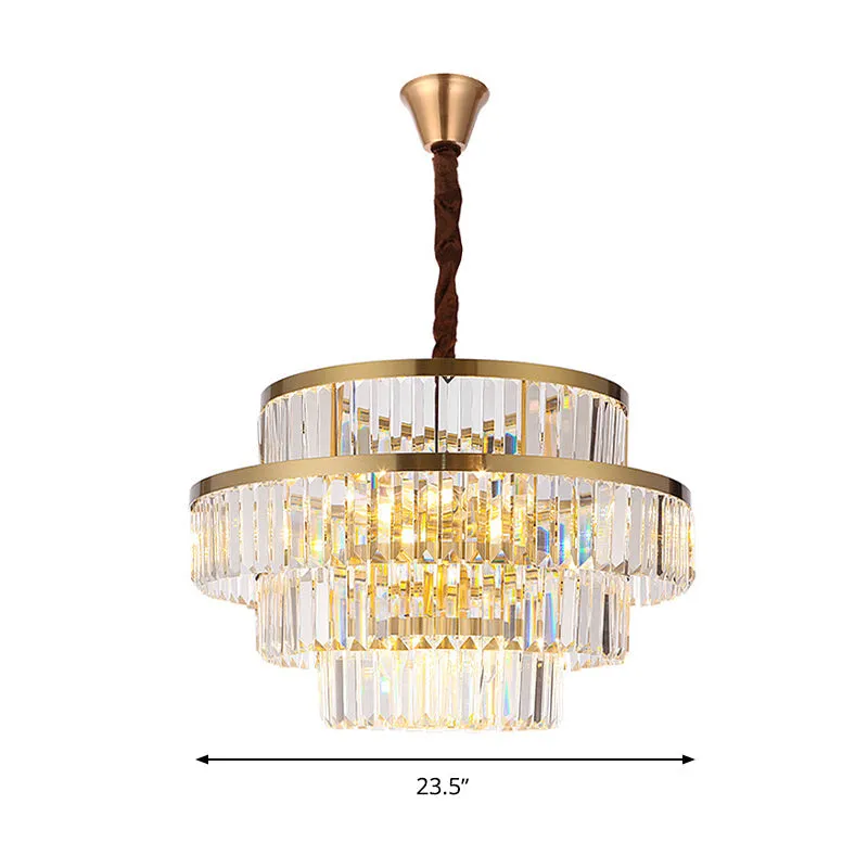Modern Brass Chandelier with Crystal Shades - 12 Bulbs, Tiered Hanging Pendant Light