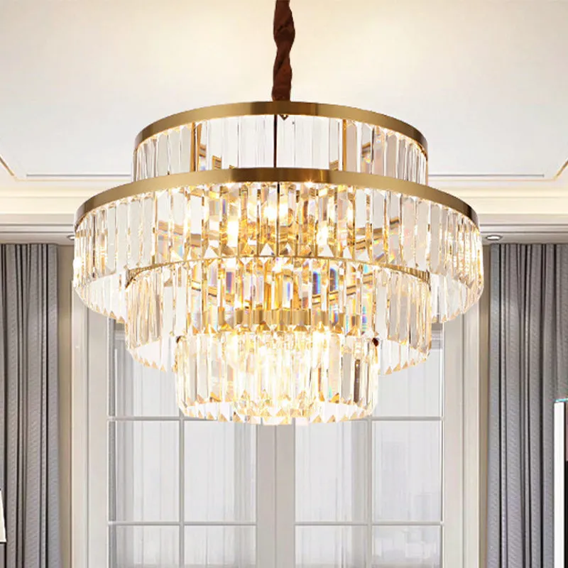 Modern Brass Chandelier with Crystal Shades - 12 Bulbs, Tiered Hanging Pendant Light