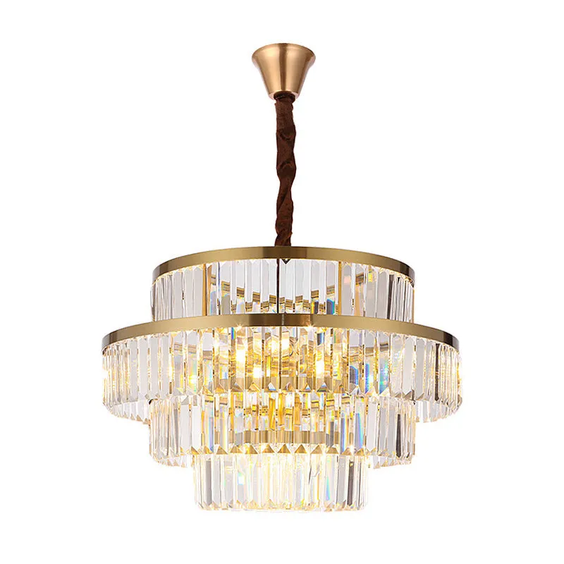 Modern Brass Chandelier with Crystal Shades - 12 Bulbs, Tiered Hanging Pendant Light
