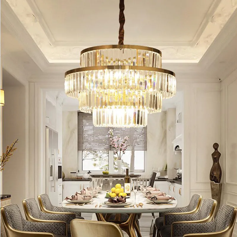 Modern Brass Chandelier with Crystal Shades - 12 Bulbs, Tiered Hanging Pendant Light