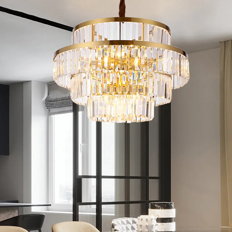 Modern Brass Chandelier with Crystal Shades - 12 Bulbs, Tiered Hanging Pendant Light