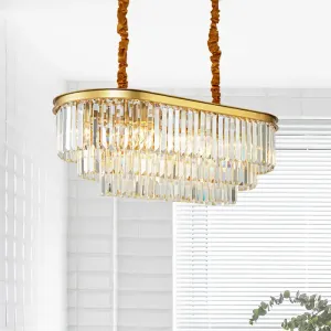 Modern Brass Island Pendant Light with Oval Crystal Shade - 8-Light Dining Room Hanging Lamp Kit