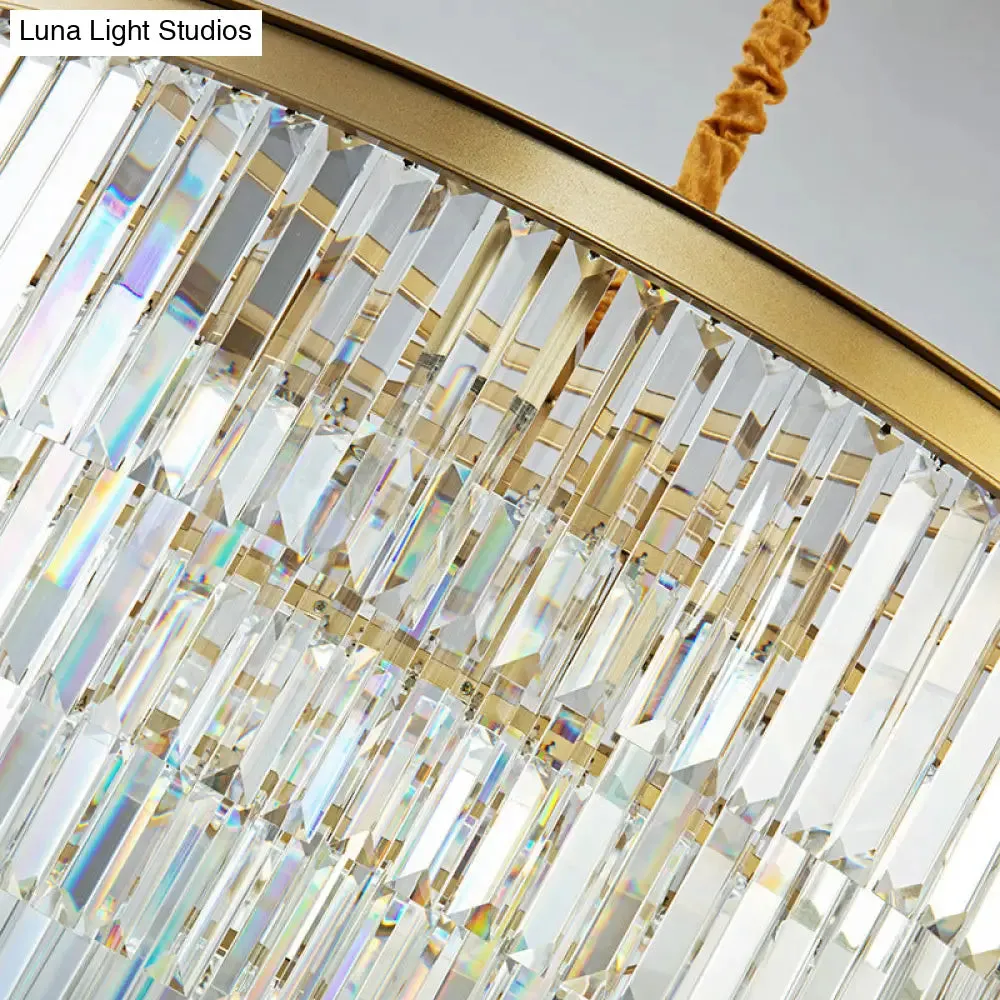 Modern Brass Island Pendant Light with Oval Crystal Shade - 8-Light Dining Room Hanging Lamp Kit