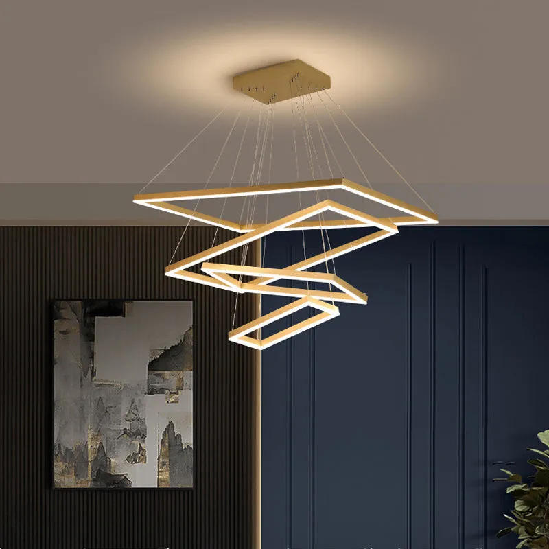 Modern Brushed Gold 2/3/4-Tier LED Chandelier: Rectangle Pendant, Metallic Light Fixture