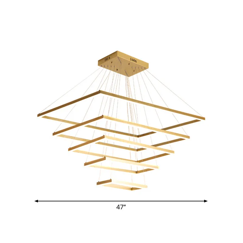 Modern Brushed Gold 2/3/4-Tier LED Chandelier: Rectangle Pendant, Metallic Light Fixture