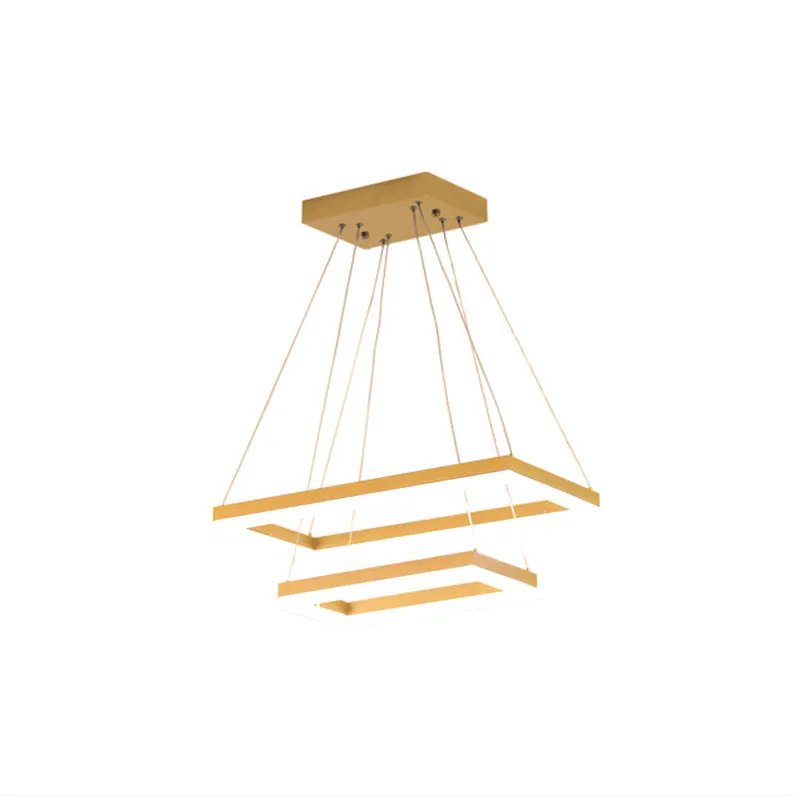 Modern Brushed Gold 2/3/4-Tier LED Chandelier: Rectangle Pendant, Metallic Light Fixture