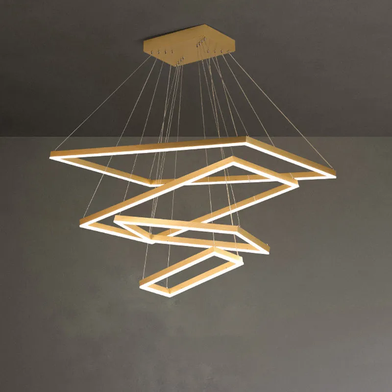 Modern Brushed Gold 2/3/4-Tier LED Chandelier: Rectangle Pendant, Metallic Light Fixture