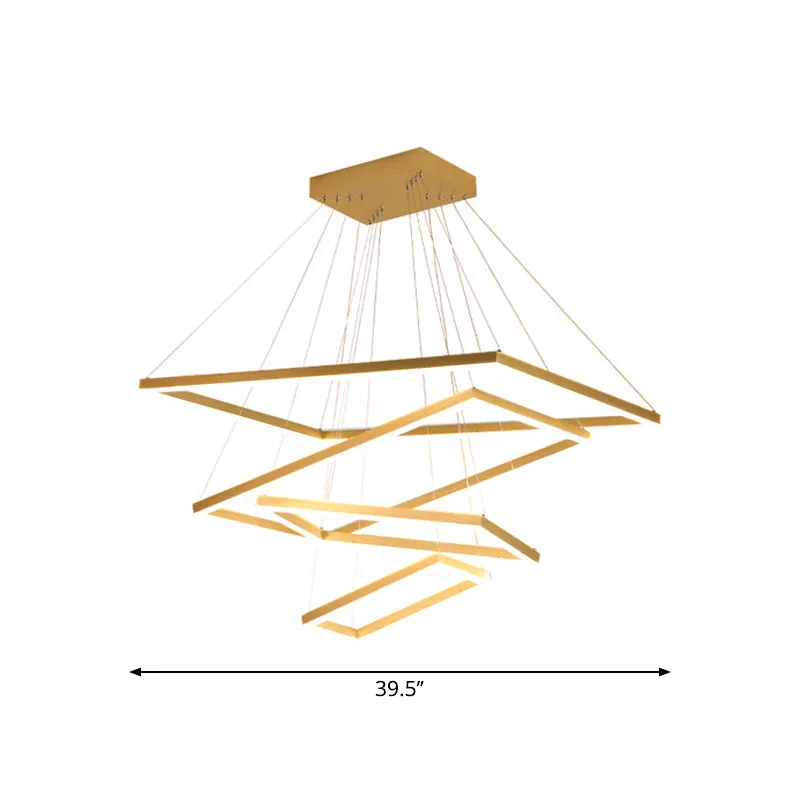 Modern Brushed Gold 2/3/4-Tier LED Chandelier: Rectangle Pendant, Metallic Light Fixture