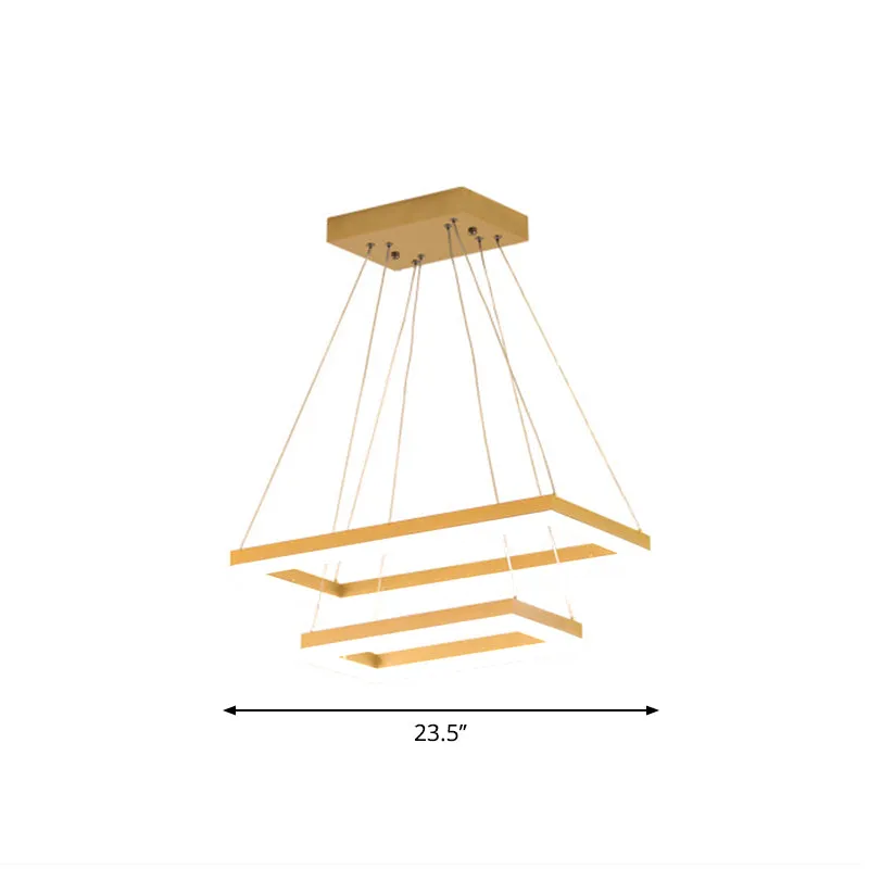 Modern Brushed Gold 2/3/4-Tier LED Chandelier: Rectangle Pendant, Metallic Light Fixture