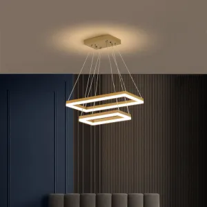 Modern Brushed Gold 2/3/4-Tier LED Chandelier: Rectangle Pendant, Metallic Light Fixture