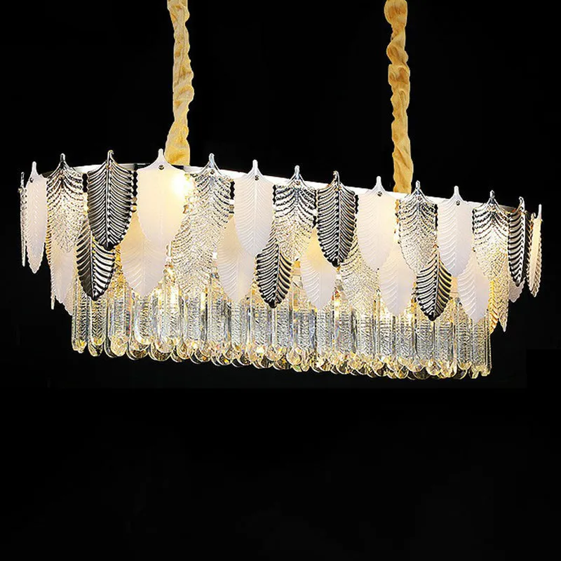 Modern Clear Crystal Leaf Pendant Chandelier - Stylish Suspension Light for Living Room