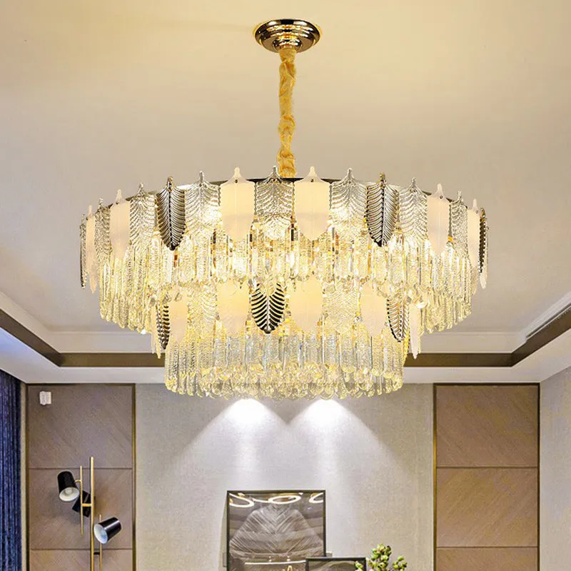 Modern Clear Crystal Leaf Pendant Chandelier - Stylish Suspension Light for Living Room
