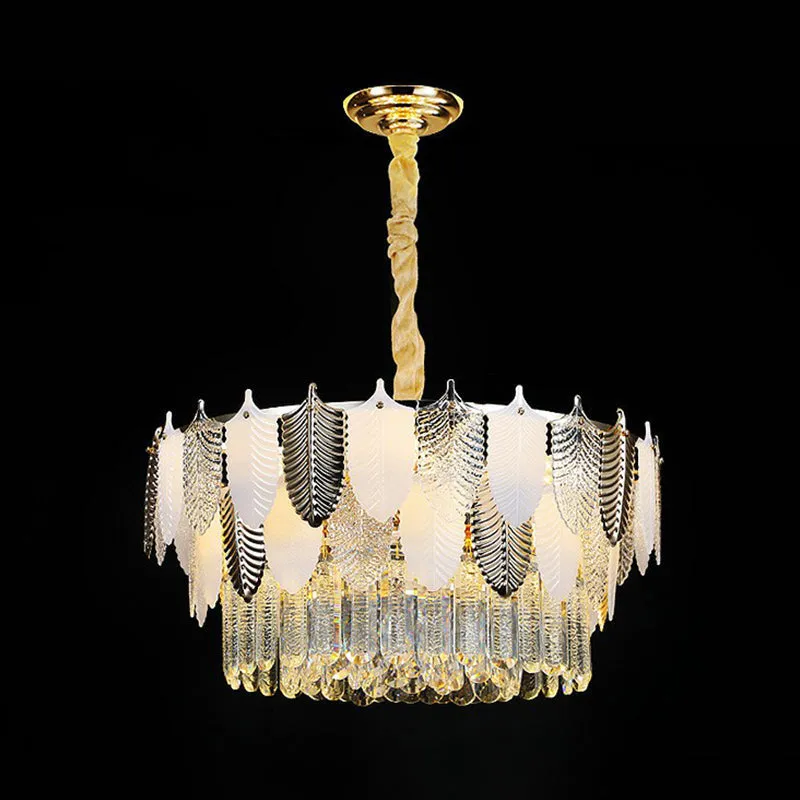 Modern Clear Crystal Leaf Pendant Chandelier - Stylish Suspension Light for Living Room