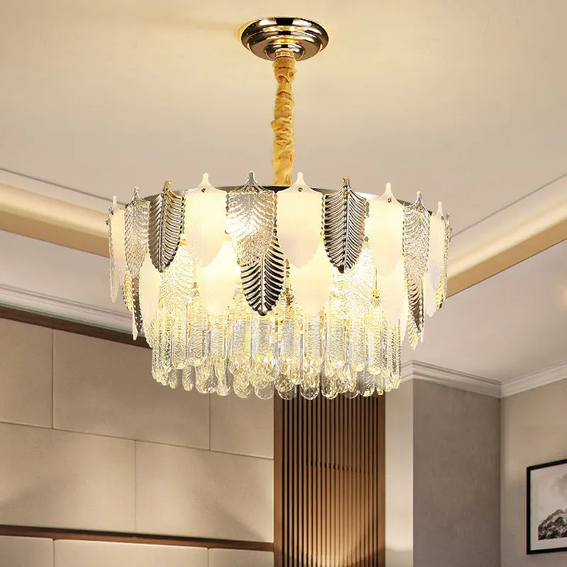 Modern Clear Crystal Leaf Pendant Chandelier - Stylish Suspension Light for Living Room