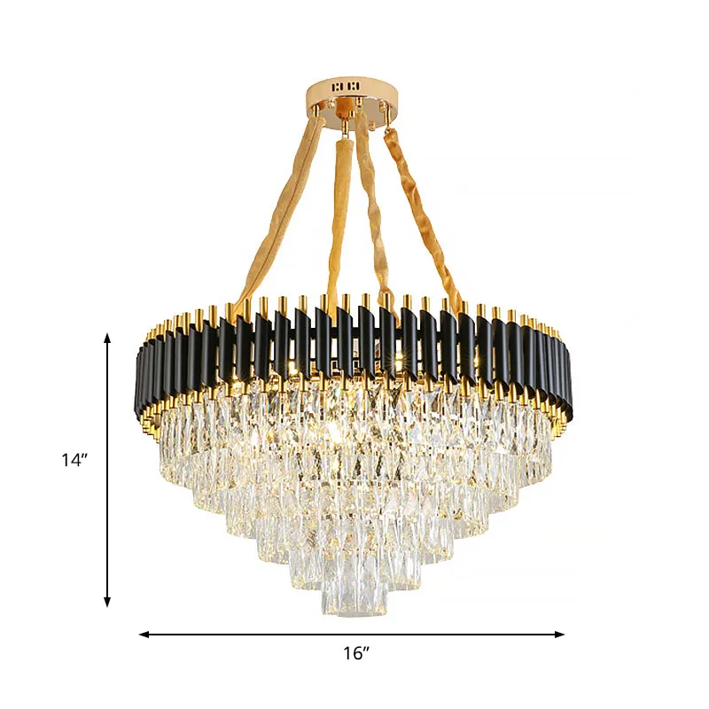 Modern Crystal Conical Chandelier - 4 Black Pendant Lights for Living Room