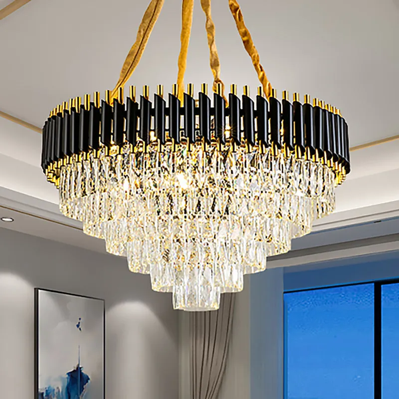 Modern Crystal Conical Chandelier - 4 Black Pendant Lights for Living Room