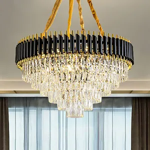 Modern Crystal Conical Chandelier - 4 Black Pendant Lights for Living Room