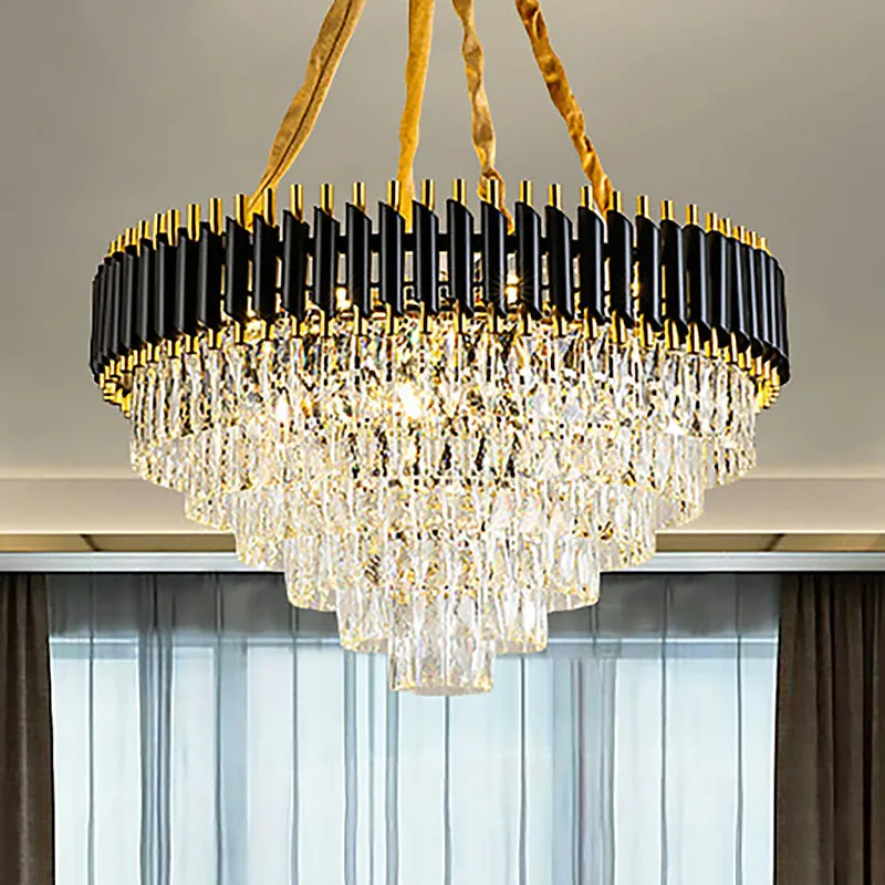Modern Crystal Conical Chandelier - 4 Black Pendant Lights for Living Room