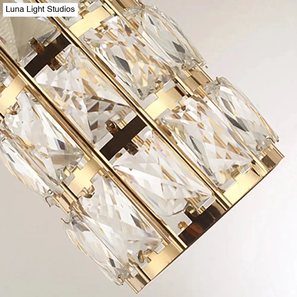Modern Crystal-Encrusted Cylinder Ceiling Lamp - 10 Bulb Suspension Fixture for Staircase