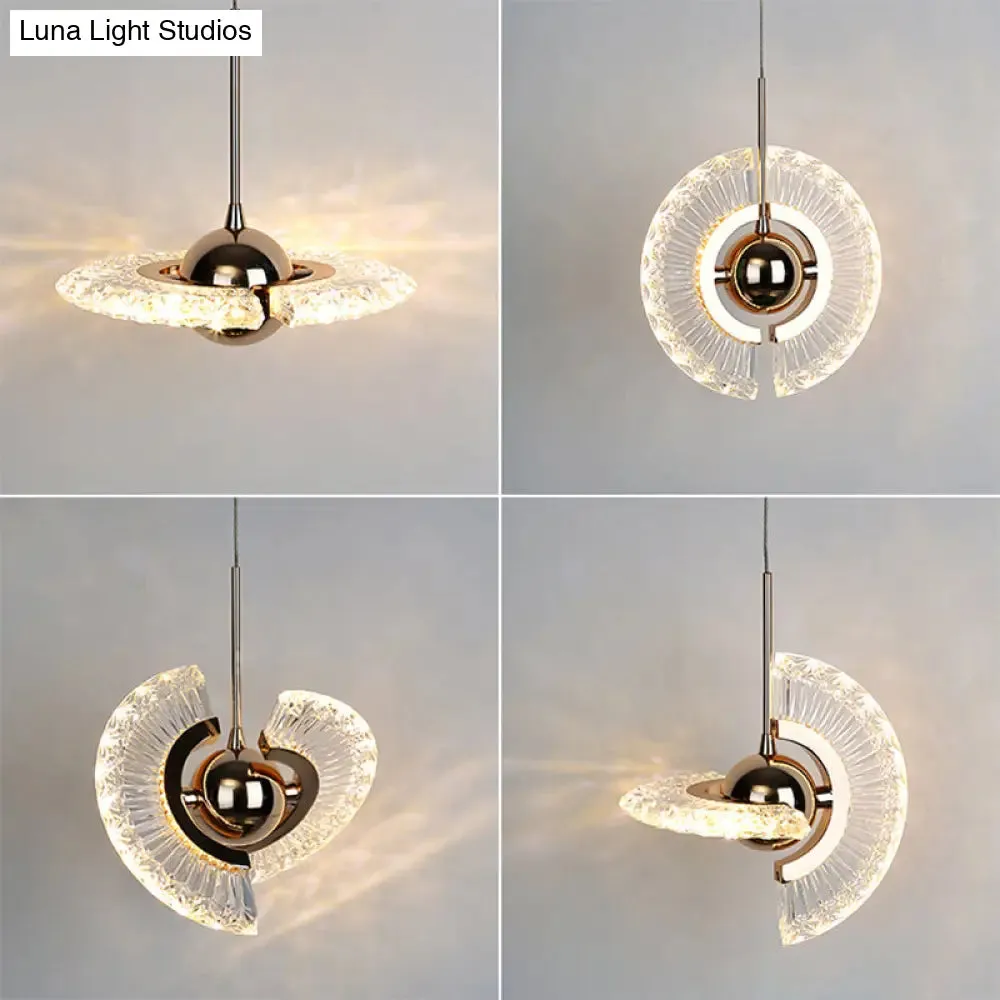 Modern Crystal LED Pendant Light in Gold for Living Room