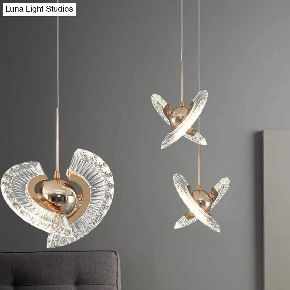 Modern Crystal LED Pendant Light in Gold for Living Room