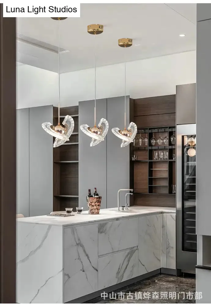 Modern Crystal LED Pendant Light in Gold for Living Room