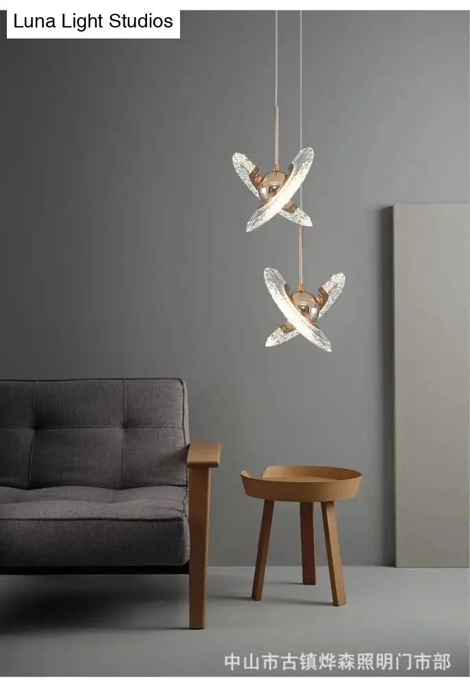 Modern Crystal LED Pendant Light in Gold for Living Room