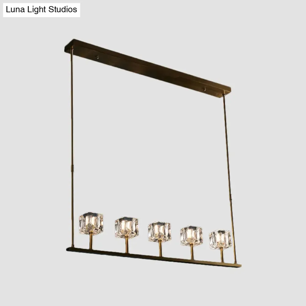 Modern Crystal Pendant Light Fixture - Gold 5-Head Hanging Island Chandelier for Dining Table
