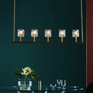 Modern Crystal Pendant Light Fixture - Gold 5-Head Hanging Island Chandelier for Dining Table