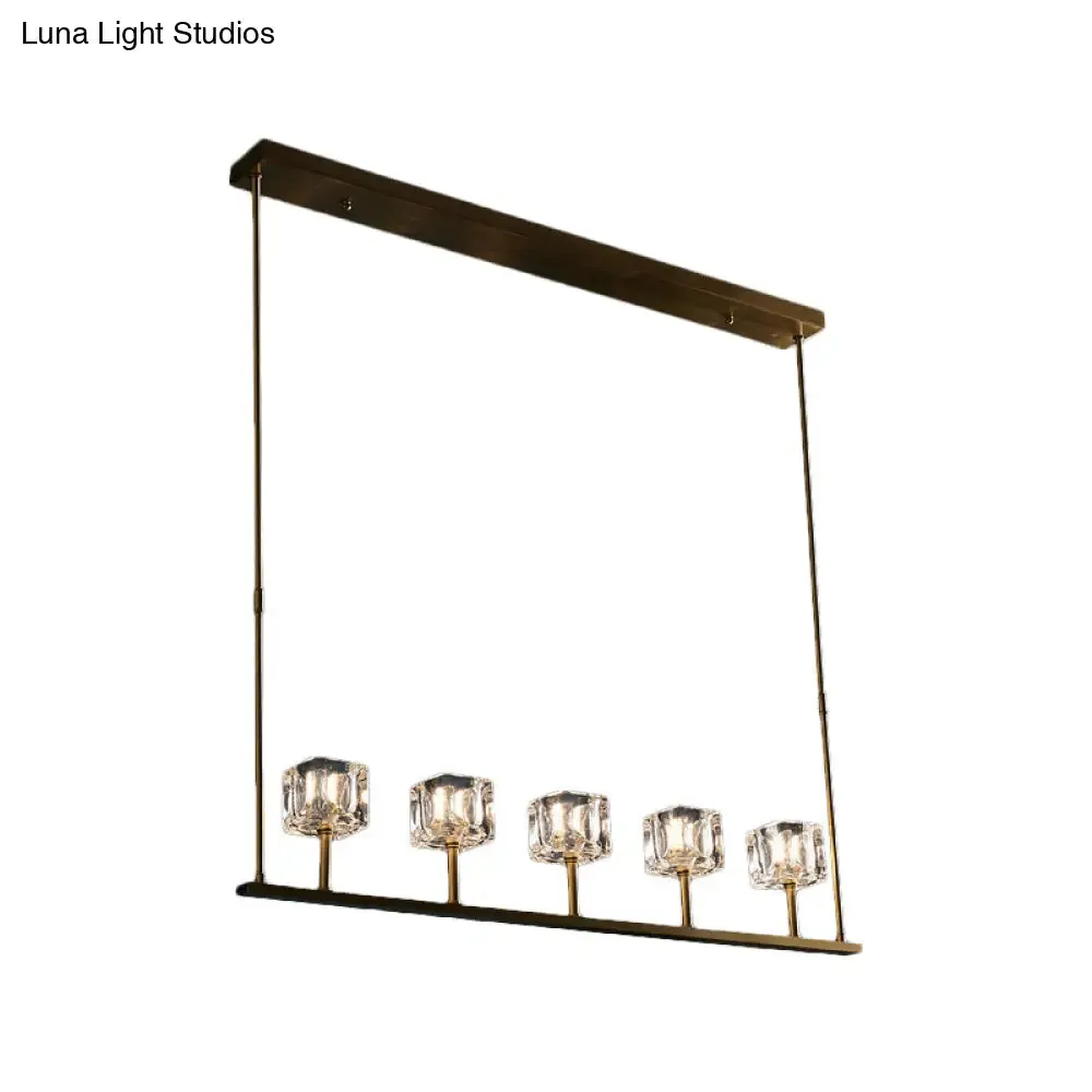 Modern Crystal Pendant Light Fixture - Gold 5-Head Hanging Island Chandelier for Dining Table