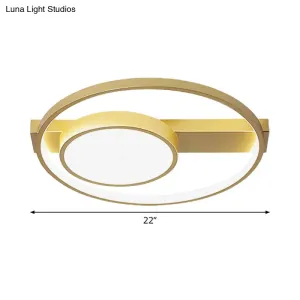 Modern Golden Flush Ceiling Light - 18"/22" Wide LED Flushmount with Warm/White Light