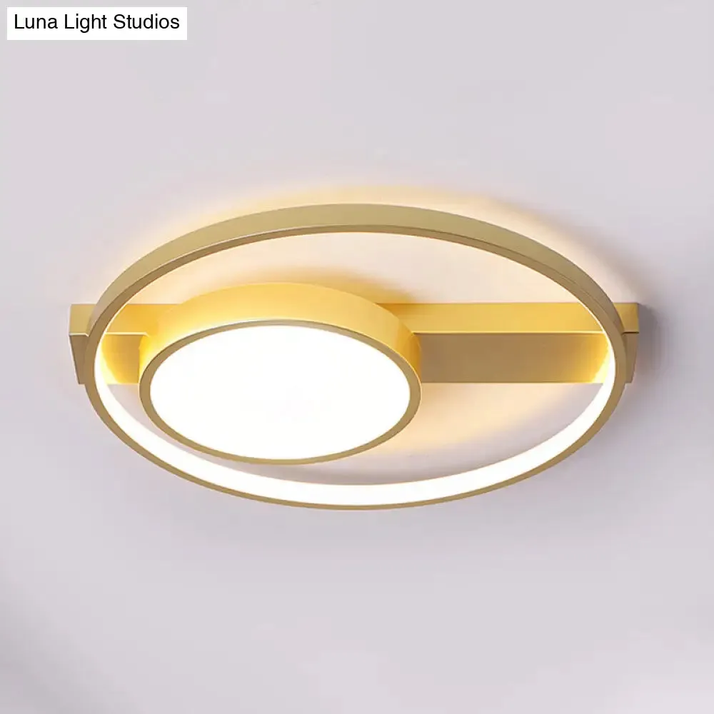 Modern Golden Flush Ceiling Light - 18"/22" Wide LED Flushmount with Warm/White Light