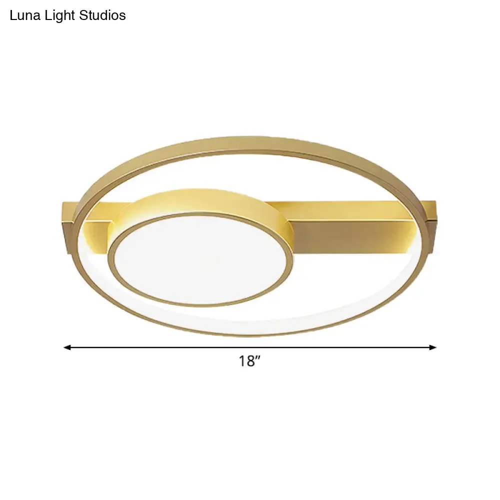 Modern Golden Flush Ceiling Light - 18"/22" Wide LED Flushmount with Warm/White Light