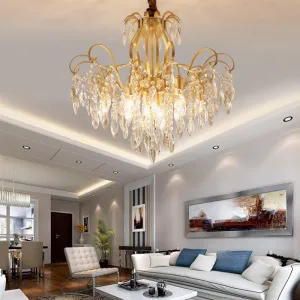 Modern Golden Geometric Chandelier Lamp - Vintage Style Pendant Light with Crystal and Metal Accents - 7/8 Lights - 19.5"/23.5" Width