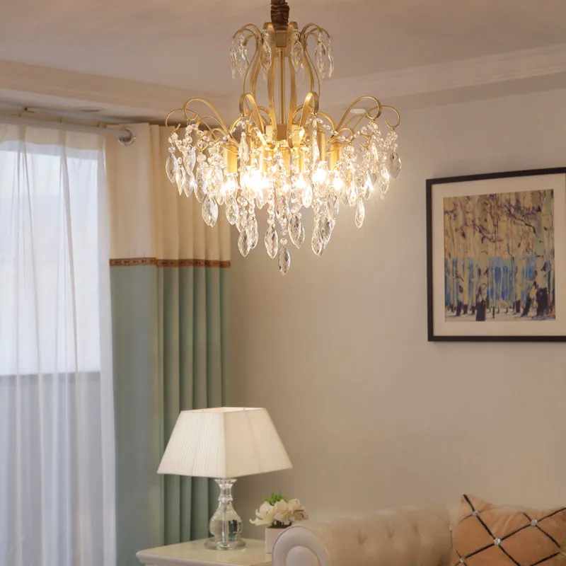 Modern Golden Geometric Chandelier Lamp - Vintage Style Pendant Light with Crystal and Metal Accents - 7/8 Lights - 19.5"/23.5" Width