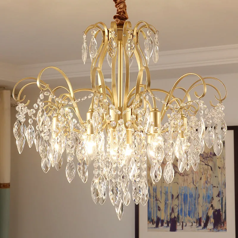 Modern Golden Geometric Chandelier Lamp - Vintage Style Pendant Light with Crystal and Metal Accents - 7/8 Lights - 19.5"/23.5" Width