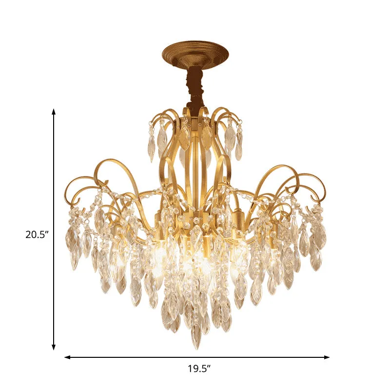Modern Golden Geometric Chandelier Lamp - Vintage Style Pendant Light with Crystal and Metal Accents - 7/8 Lights - 19.5"/23.5" Width