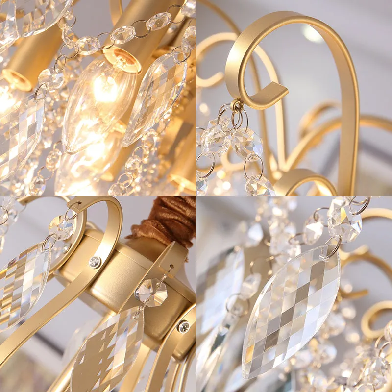 Modern Golden Geometric Chandelier Lamp - Vintage Style Pendant Light with Crystal and Metal Accents - 7/8 Lights - 19.5"/23.5" Width